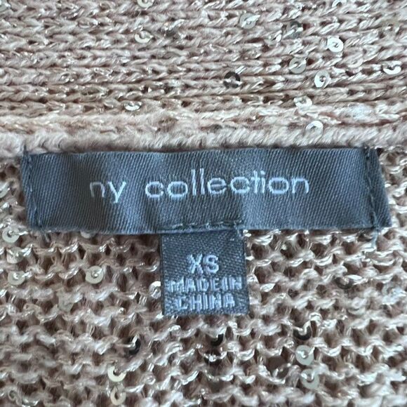 NY Collection Cardigan Women XS Open Weave Pink Sequins 3/4 Sleeve Barbie Core - Picture 8 of 13